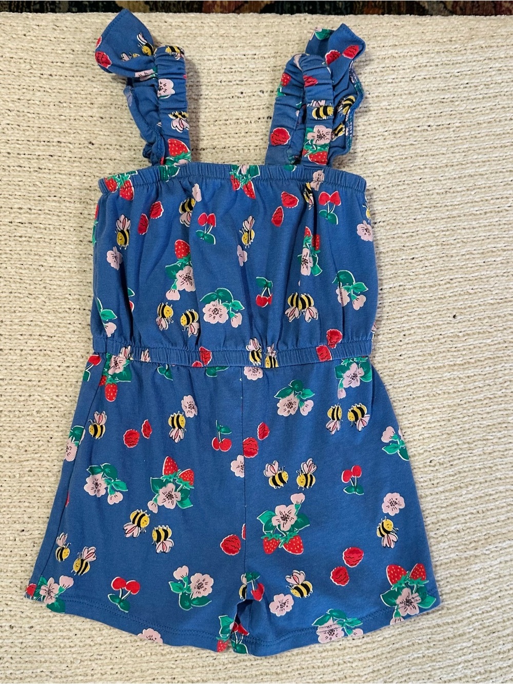 Blue Fruit, Floral, & Bee Print Romper